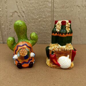 Tex Mex Ambiance Collection Mexico Mexican Poncho Cactus Salt Pepper Shakers 4”